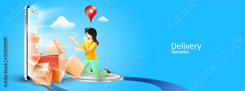 Online fast delivery services buy in E-commerce. Express delivery mobile concept by phone, Delivery package success sent to home. order by phone online. Vector illustration