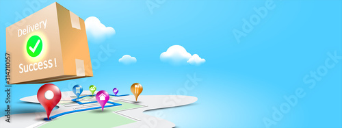 Online fast delivery services buy in E-commerce. Express delivery mobile concept by phone, Delivery package success sent to home. Vector illustration