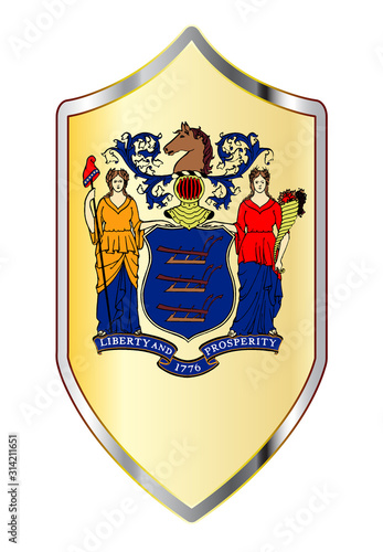 New Jersey State Flag On A Crusader Style Shield