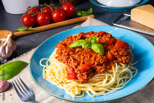 The real Bolognese sauce with spaghetti noodle