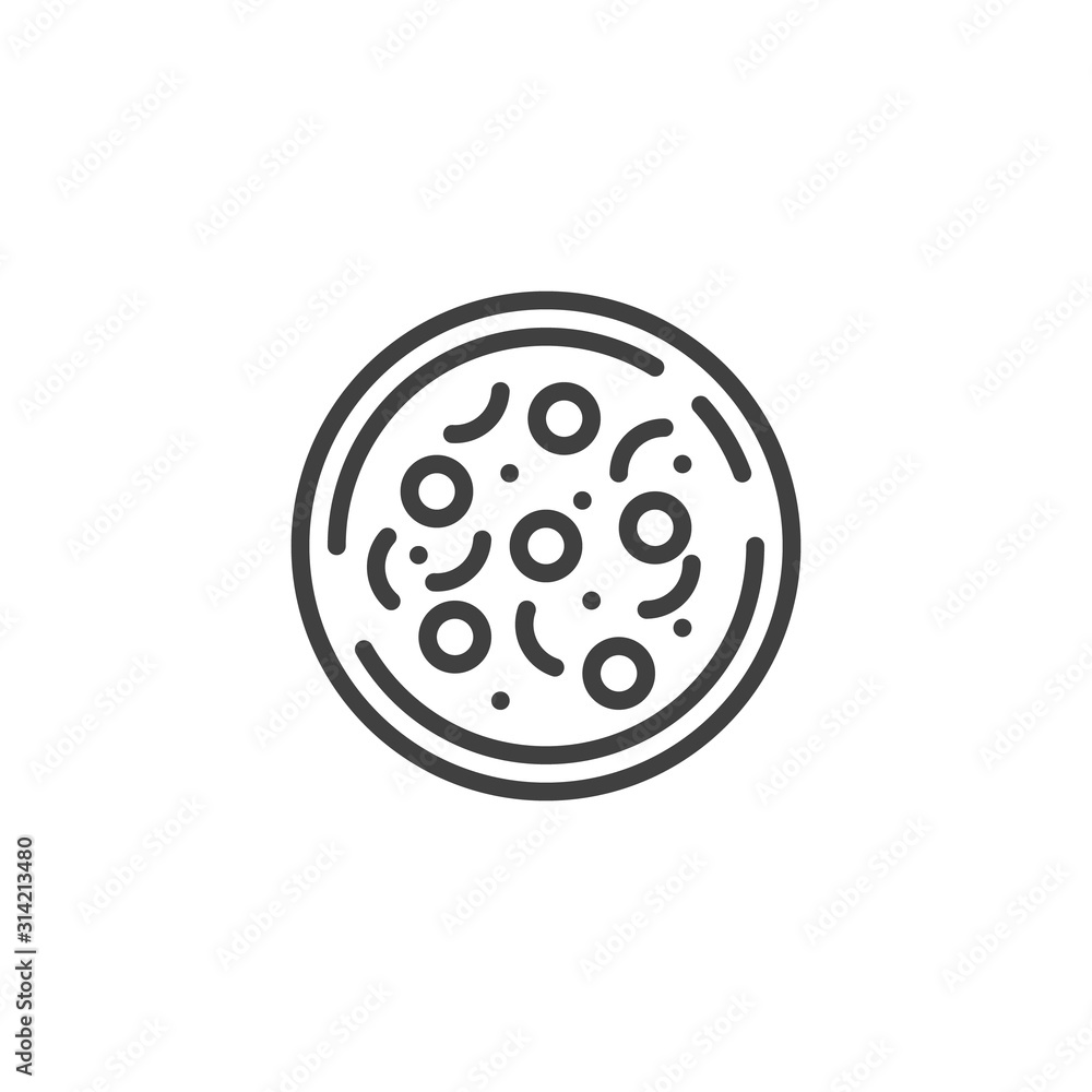 Circle pizza line icon. linear style sign for mobile concept and web design. Italian pizza, top view outline vector icon. Pizzeria symbol, logo illustration. Vector graphics Circle pizza line icon. linear style sign for mobile concept and web design. Italian pizza, top view outline vector icon. Pizzeria symbol, logo illustration. Vector graphics
