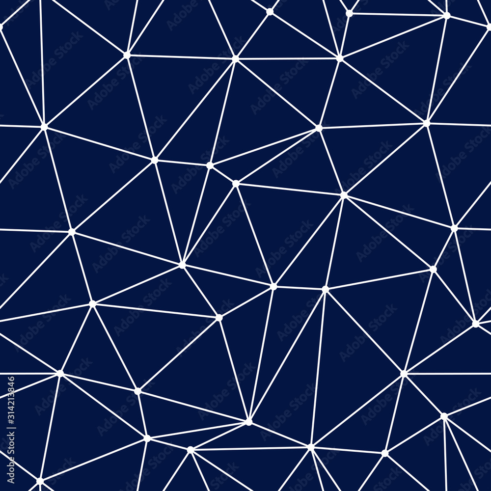 Geometric seamless design. White triangle pattern on dark blue background Geometric seamless design. White triangle pattern on dark blue background