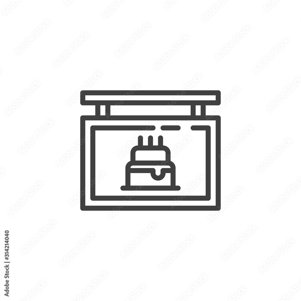 Pastry shop banner line icon. linear style sign for mobile concept and web design. Bakery shop signboard outline vector icon. Symbol, logo illustration. Vector graphics Pastry shop banner line icon. linear style sign for mobile concept and web design. Bakery shop signboard outline vector icon. Symbol, logo illustration. Vector graphics