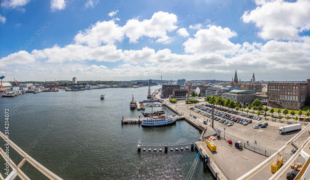 Aerial picture from the cruise ship terminal over the German city of Kiel in summer Aerial picture from the cruise ship terminal over the German city of Kiel in summer
