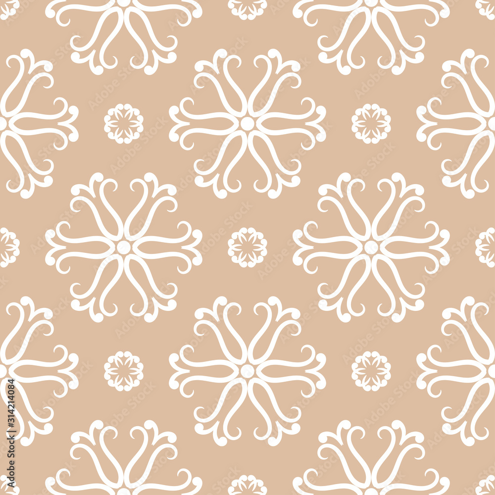 Floral seamless white pattern on beige background Floral seamless white pattern on beige background