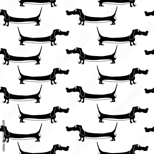 seamless pattern with dachshunds on a white background. cartoon style vector illustration.