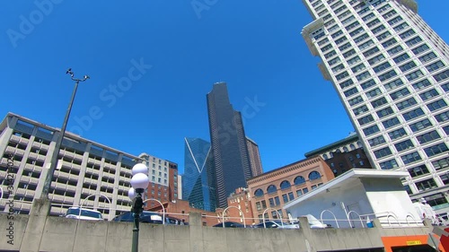 Wallpaper Mural Traveling in downtown Seattle, low angle view on skyscrapers Torontodigital.ca