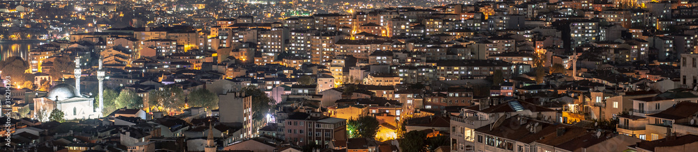 panorama of Istanbul at night, Galata district, Turkey