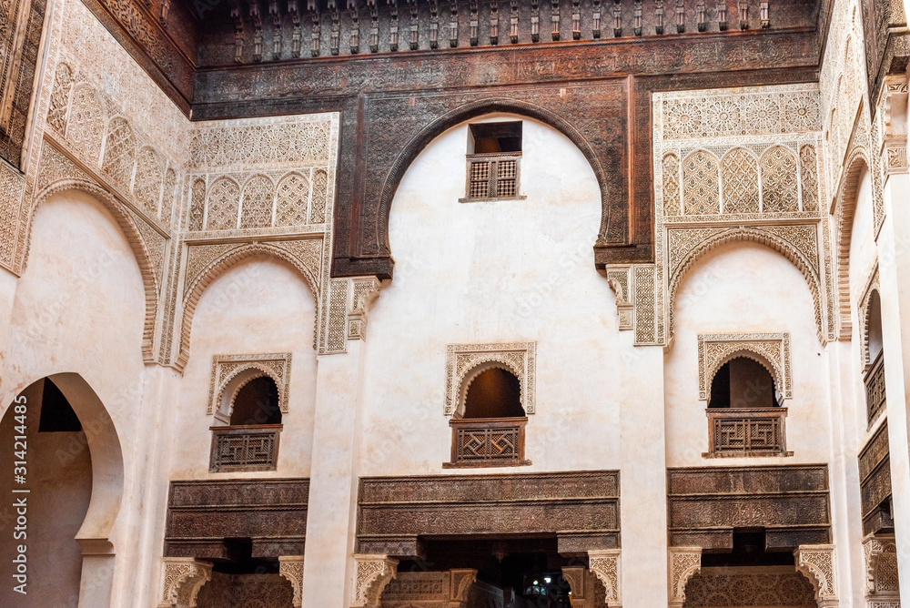 Interior of Al-Attarine Madrasa (Islamic Training Center), Fez, Morocco.