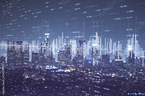 Wallpaper Mural Forex chart on cityscape with tall buildings background multi exposure. Financial research concept. Torontodigital.ca