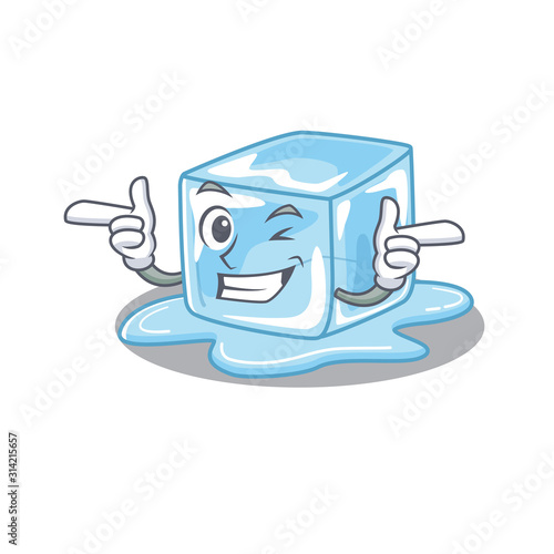mascot cartoon design of ice cube with Wink eye
