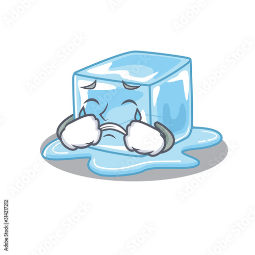Sad of ice cube cartoon mascot style
