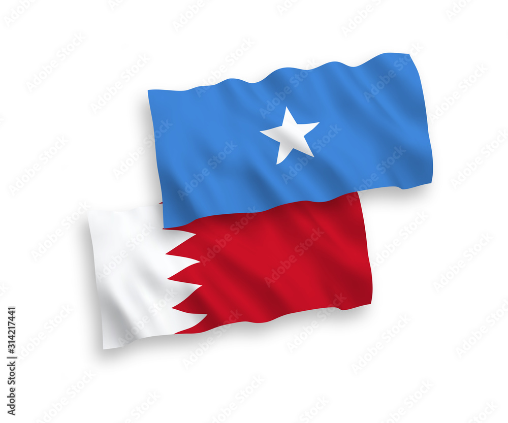 National vector fabric wave flags of Somalia and Bahrain isolated on white background. 1 to 2 proportion. National vector fabric wave flags of Somalia and Bahrain isolated on white background. 1 to 2 proportion.