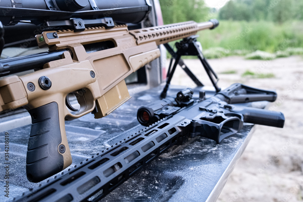 Close up of modern military sniper rifle Close up of modern military sniper rifle