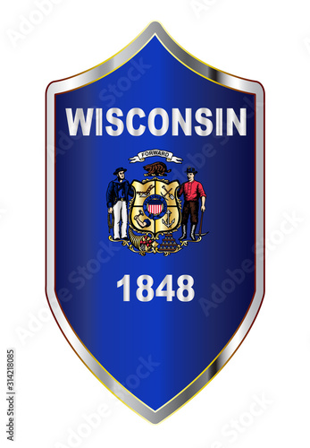 Wisconsin State Flag On A Crusader Style Shield