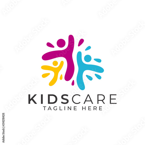 Kids Care Logo Design Vector Template 