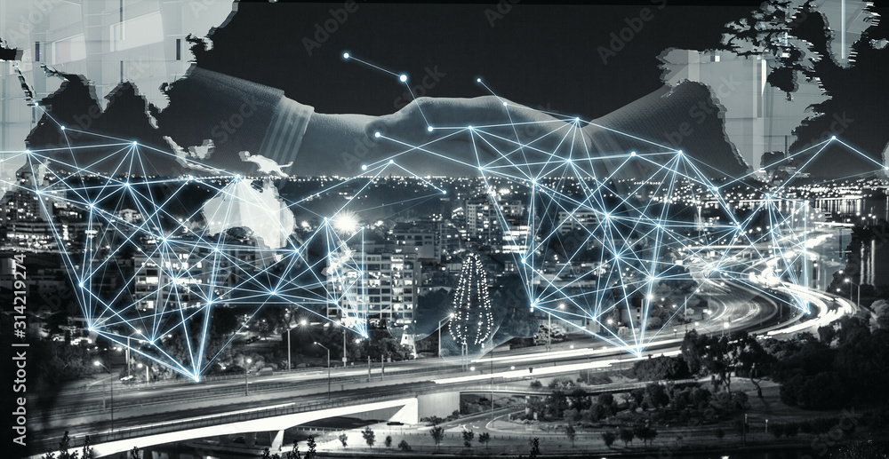 city scape and network connection concept