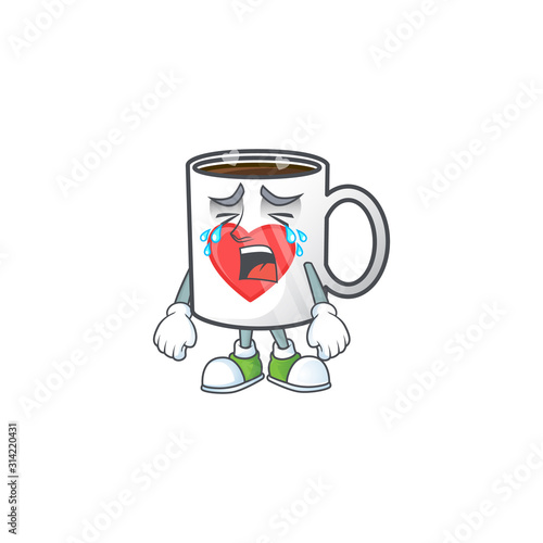 Sad of cup coffee love cartoon mascot style