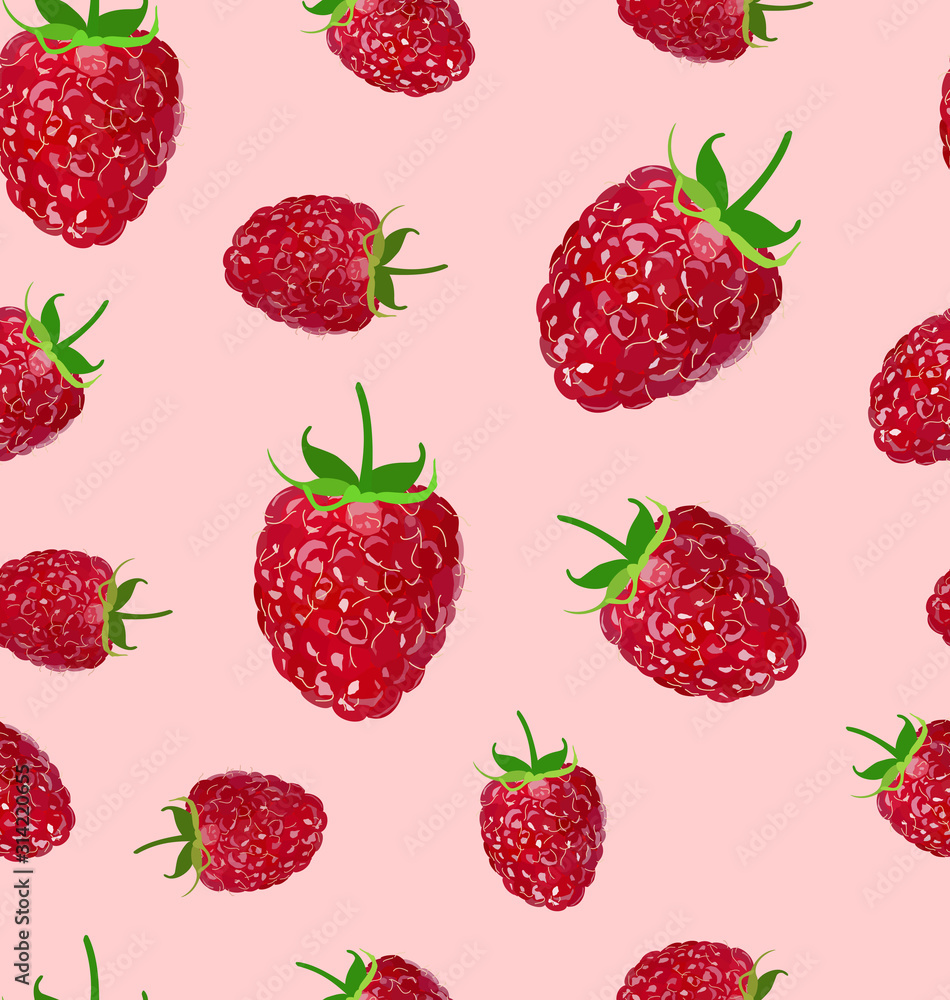 Raspberry fruit on a white background seamless pattern Raspberry fruit on a white background seamless pattern