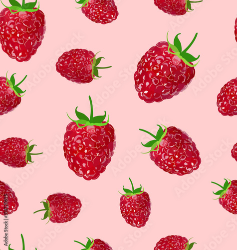 Raspberry fruit on a white background seamless pattern 