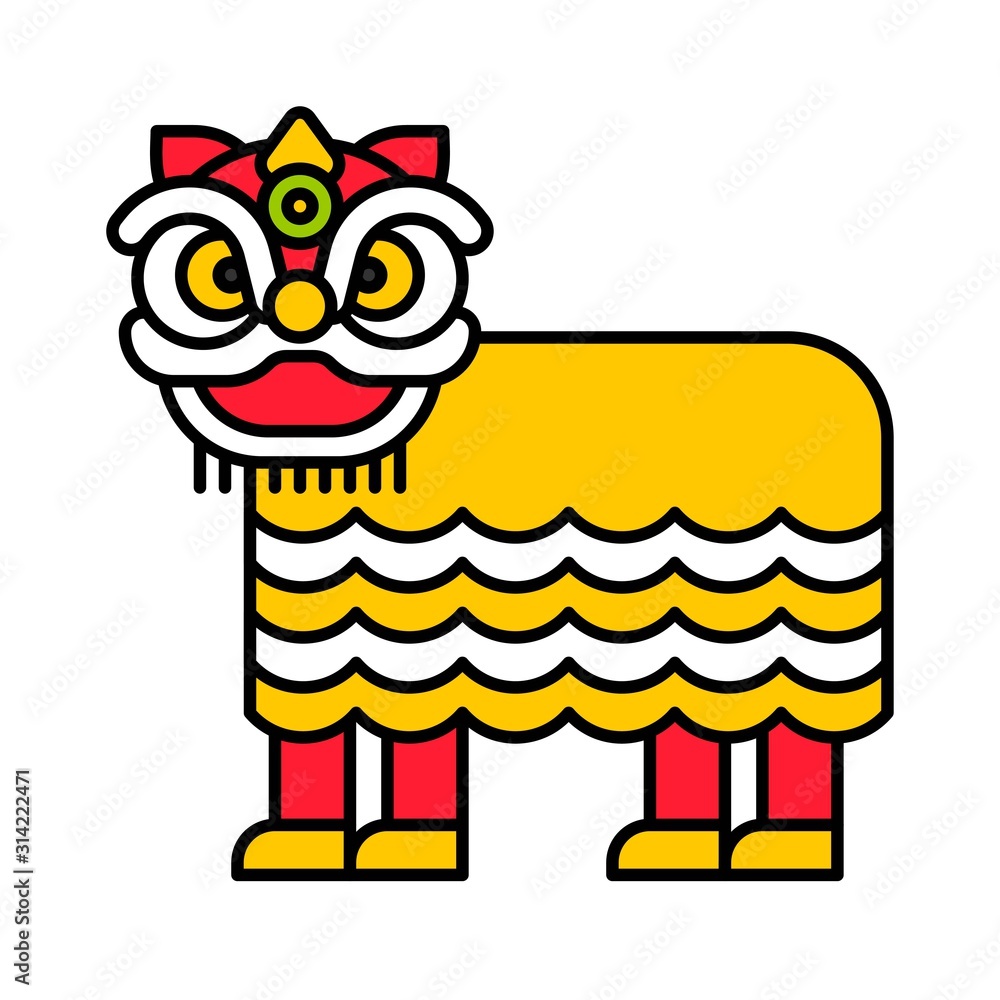 Naklejka premium Lion dance vector, Chinese New year filled icon