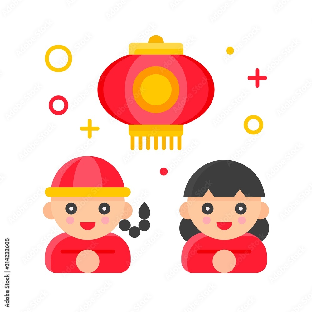 Naklejka premium Chinese people greeting, Chinese New year flat icon
