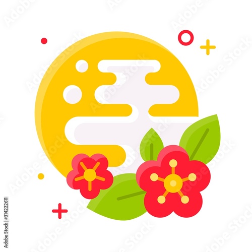Moon and cloud with plum flower symbol, Chinese New year flat icon