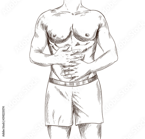 Muscular man suffering from the stomach ache