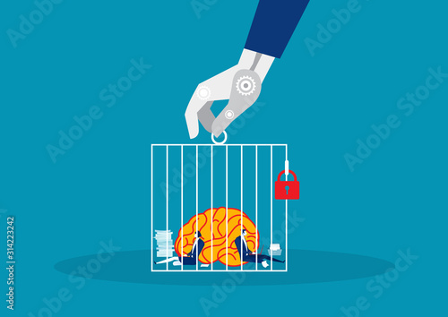 business with big brain hard working in cagevector .