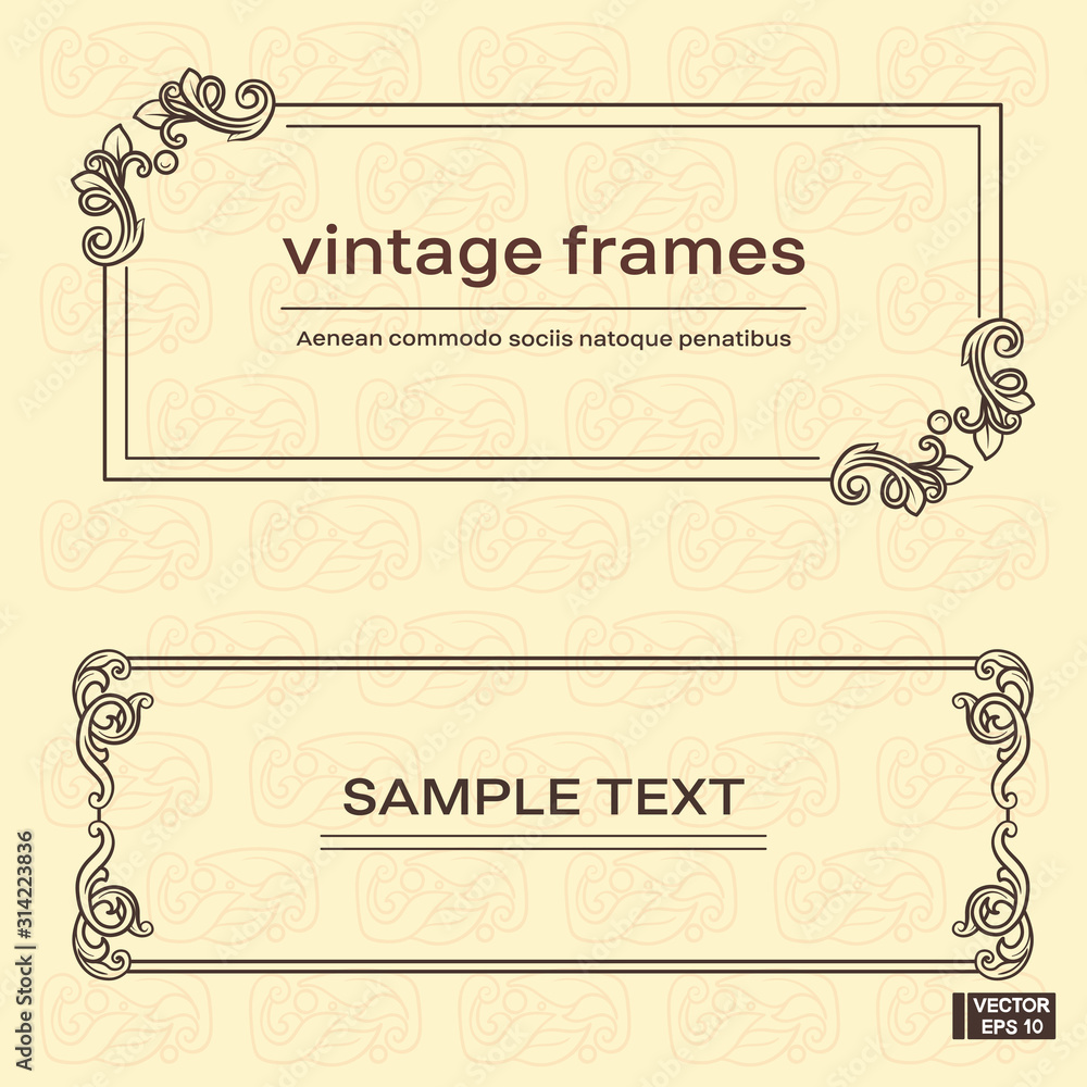 Set of vintage frames with floral scrolls.