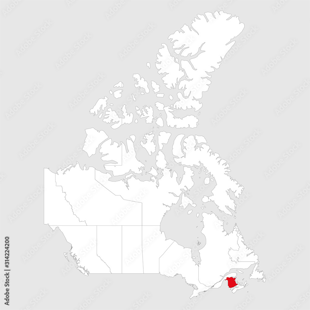 New brunswick highlighted on canada map. Gray background. Canadian political map.
