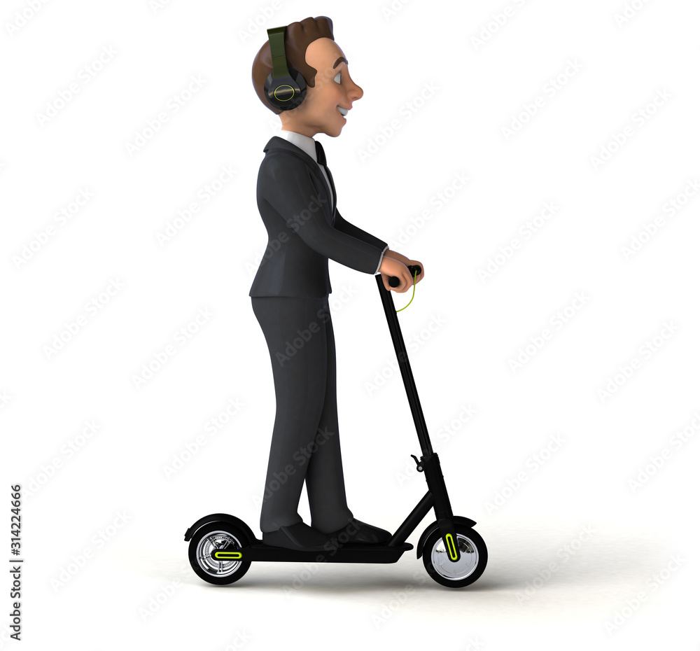 Fun cartoon character on an electric scooter Fun cartoon character on an electric scooter