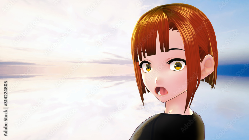 Anime Girl Cartoon Character Blonde Hair with a Shocked or Surprised Face  Expression and Sky Background it's Anime Manga Girl Stock Illustration |  Adobe Stock