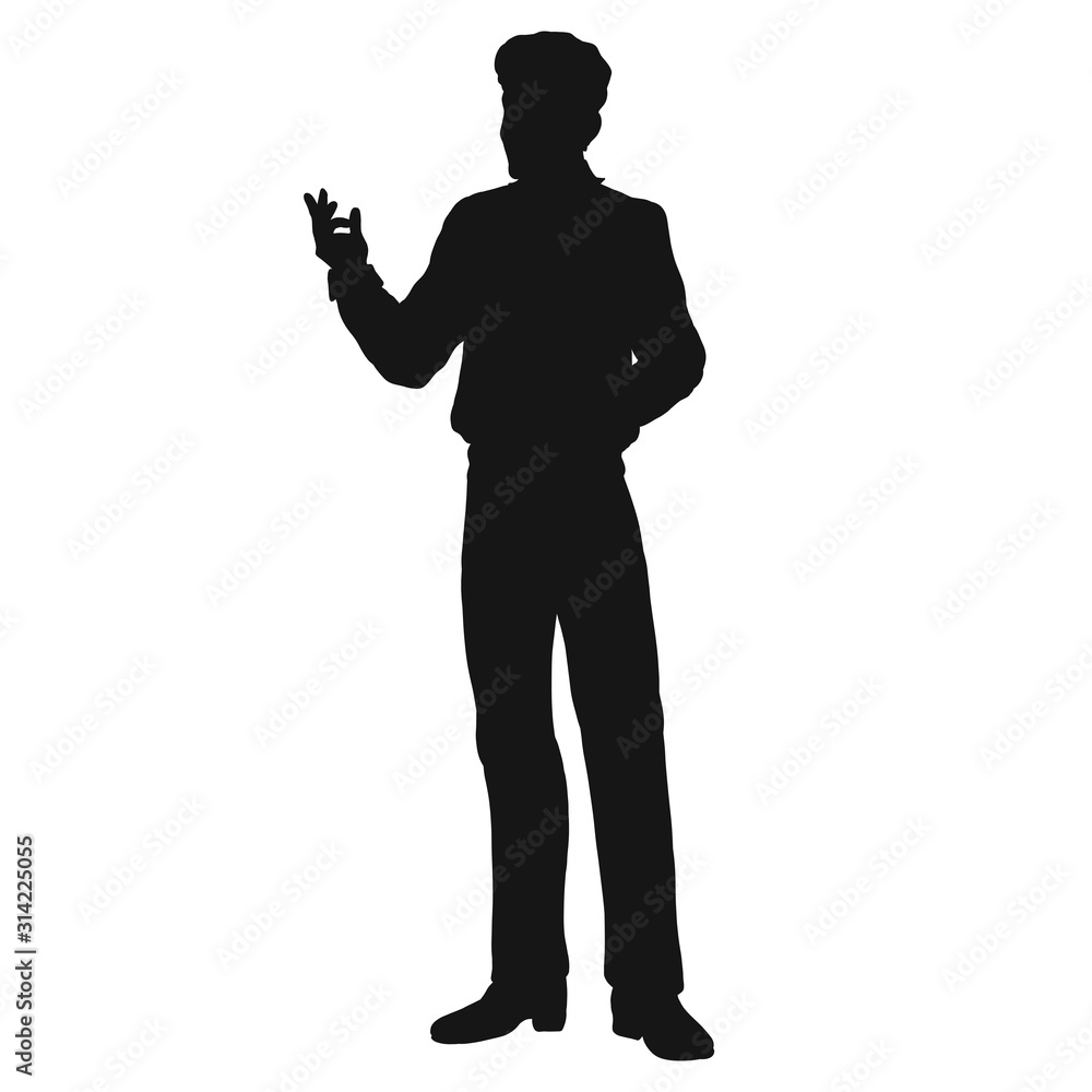 black silhouette of a slender man who says something and shows black silhouette of a slender man who says something and shows