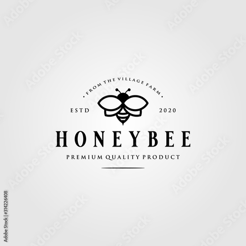 vintage honey bee logo village farm vector illustration design