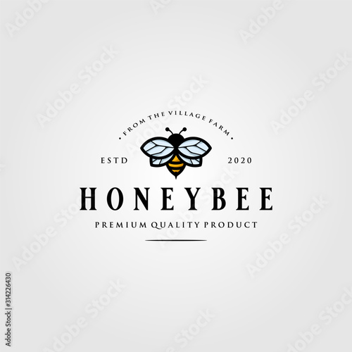 vintage bumblebee logo village farm vector illustration design
