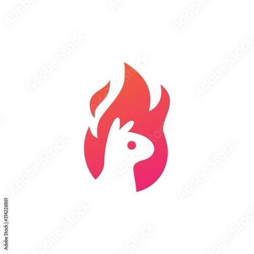 alpaca fire flame logo vector icon illustration negative space