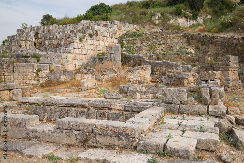 The ruins of the Temple of Eshmun,  an ancient place of worship dedicated to Eshmun, the Phoenician god of healing. Sidon, Lebanon - June, 2019