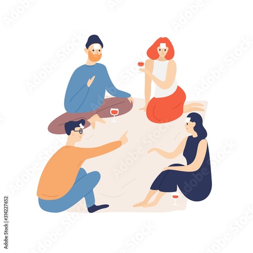 Friends relaxing indoors flat vector illustration