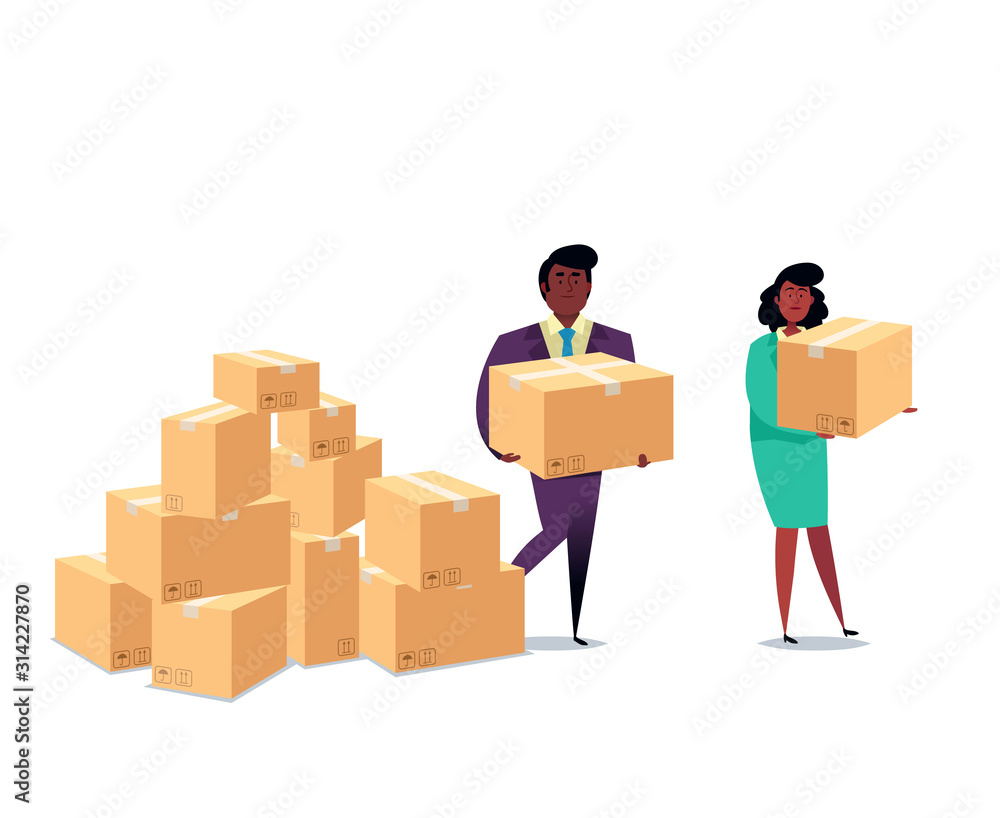 Cardboard boxes concept with characters. Business and achievement concept. Cardboard boxes concept with characters. Business and achievement concept.