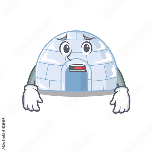 A picture of igloo showing afraid look face