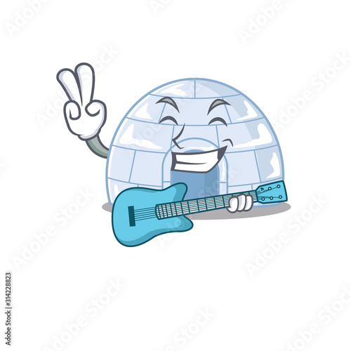 A mascot of igloo performance with guitar