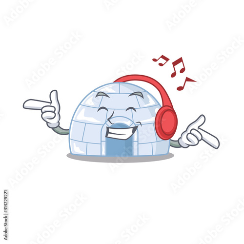 Listening music igloo mascot cartoon character design