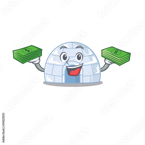 happy rich igloo character with money on hands