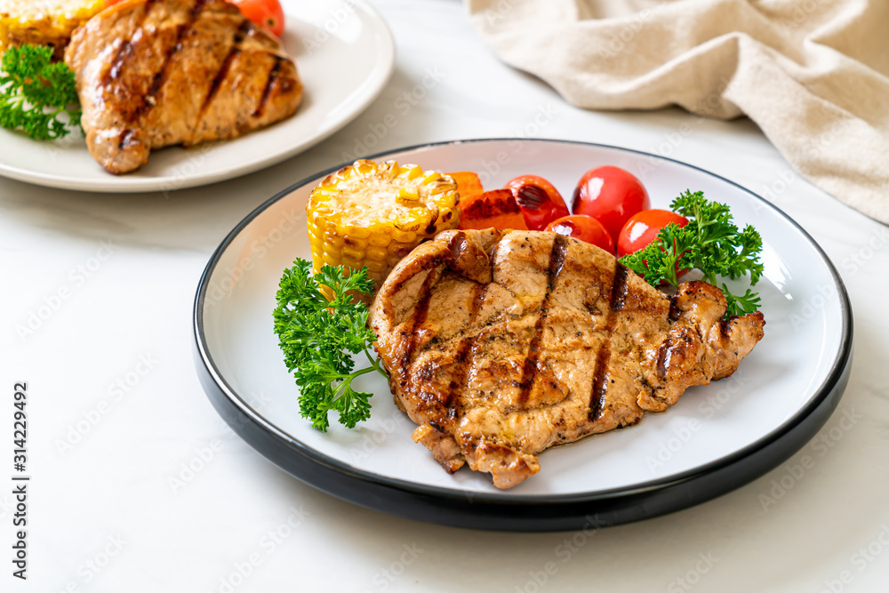grilled and barbecue fillet pork steak with vegetable grilled and barbecue fillet pork steak with vegetable