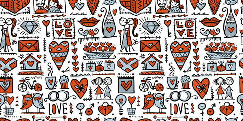 Valentine's day card design. Love and Wedding seamless pattern
