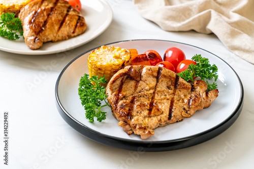 grilled and barbecue fillet pork steak with vegetable