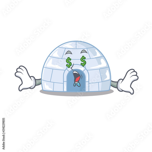Happy rich igloo with Money eye cartoon character style