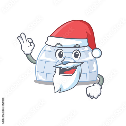 A picture of Santa igloo mascot picture style with ok finger