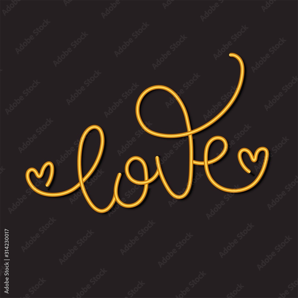 Love. Vector hand drawn calligraphy phrase on black background. Template for greeting card on Valentine's Day Love. Vector hand drawn calligraphy phrase on black background. Template for greeting card on Valentine's Day